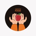 Apple in hand design vector illustration. Vegetarian Food icon concept