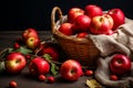 Apple harvest, baskets with red apples. Royalty Free Stock Photo