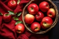 Apple harvest, baskets with red apples. Royalty Free Stock Photo