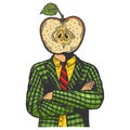 Apple head man engraving vector illustration Royalty Free Stock Photo