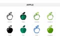 Apple icon in different style. Apple vector icons designed in outline, solid, colored, filled, gradient, and flat style. Symbol, Royalty Free Stock Photo