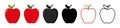 Apple icon. Apple with leaf. Red and black outline fruit icon. Healthy food. Silhouettes isolated on white background. Flat simple Royalty Free Stock Photo