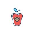 Apple icon, Red apple isolated fruit. Hipster flat emblem, Vector thin line art illustration