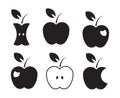 Apple icon set, black isolated on white background, vector illustration. Royalty Free Stock Photo