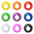 Apple icon set 9 color isolated on white. Collection of glossy round colorful buttons with apple. Vector illustration for design, Royalty Free Stock Photo