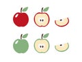 Apple icon set in modern flat design. Apple symbol in red and green with a leaf. Half and a slice of apple. Clip-art for logo, Royalty Free Stock Photo