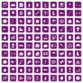 100 apple icons set grunge purple Royalty Free Stock Photo