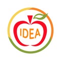 Apple idea flat vector sign. Colorful fruit symbol. Creativity, brainstorm, thinking, new knowledge and learning.