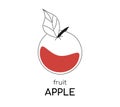 Apple illustration. Contour image with a drop of red color. The fruit of the apple tree. Isolated fruit with text.