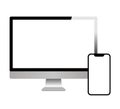 Apple iMac, MacBook and iPhone. Realistic modern monitor vector illustration. Royalty Free Stock Photo