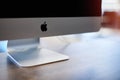 Apple iMac modern computer. Apple logo on monitor, workplace in office. New hardware equipment - 2019.07.07 - Russia, Nizhny Royalty Free Stock Photo