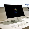 Apple iMac in Apple store. Editorial illusrative photo of new Apple 27-inch iMac with Retina 5K display Royalty Free Stock Photo