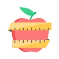 Apple with inches tape showing flat concept icon of diet, health diet Royalty Free Stock Photo