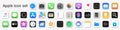 Apple Iphone IOS 15 Apps icon set. Apple inc: iTunes, Apple Store, iMovie, iBooks, Apple TV, FaceTime... Editorial vector. Vector
