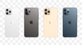 Apple iPhone 12 Pro Max in four colors. Iphone mockup set. the back of the phone. Vector illustration isolated on transparent