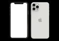 Apple iPhone 11 Pro Silver, 2019, both sides, frontal Royalty Free Stock Photo