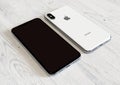 Apple iPhone XS Max Silver, front and back sides Royalty Free Stock Photo