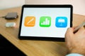 Apple iWork on the screen of iPad tablet. March 2021, San Francisco, USA Royalty Free Stock Photo