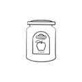 Apple jam in a glass jar hand drawn sketch icon.