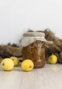 Apple jam in glass jars. Home canned food. Homemade treat Royalty Free Stock Photo