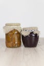 Apple jam in glass jars. Home canned food. Homemade treat Royalty Free Stock Photo