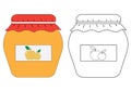 Apple jam jar , coloring book. Vector illustration