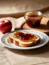 Apple Jam spreading smoothly on white bread once slice Royalty Free Stock Photo