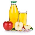 Apple juice apples fruit fruits bottle square isolated on white Royalty Free Stock Photo