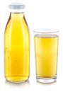 Apple juice drink in a bottle and glass isolated on white Royalty Free Stock Photo