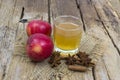 Apple juice, fresh apples, cinnamon sticks and anise stars Royalty Free Stock Photo