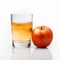 Apple juice. Glass of fresh delicious orange juice and half of fruit isolated on white Royalty Free Stock Photo