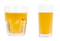 Apple juice in glass, golden cider in cup, set and collection