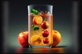 Apple juice glass. Juice splashes. Refreshig fruits concept. Liquid fruits. Generative AI