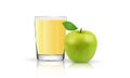 Apple juice, green apple on a white background