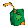 Apple juice icon. Vector illustration of apple juice in a box with a straw