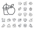 Apple juice line icon. Fresh fruit drink sign. Crepe, sweet popcorn and salad. Vector