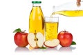 Apple juice pouring pour apples fruit fruits bottle isolated on Royalty Free Stock Photo