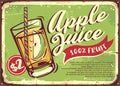 Apple juice retro sign with glass of healthy drink