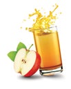 Apple juice splash out of glass with apple fruit on white background Royalty Free Stock Photo