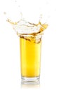 Apple juice splash splashing glass isolated on white Royalty Free Stock Photo