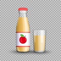 Apple juice in a transparent glass bottle isolated in a glass cup on transparent background. Vector illustration Royalty Free Stock Photo