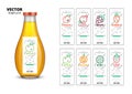 Fresh juice realistic glass bottle with labels set Royalty Free Stock Photo