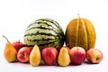 Apple large plvnom. pear closeup. watermelon close up. a lot of fruits. fruit season Royalty Free Stock Photo