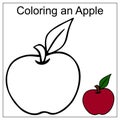 Apple with a leaf. Color by example. Vector illustration on a white isolated background. Coloring book for children. Educational. Royalty Free Stock Photo