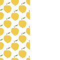 Cute yellow apple in flat style seamless pattern. Fruit polka dot background