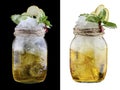 Apple lemonade with cucumber on white and dark background