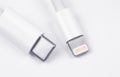 Apple Lightning to USB-C cable closeup Royalty Free Stock Photo