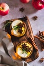 Apple margarita cocktail with cinnamon, anise and rosemary in glasses top and vertical view Royalty Free Stock Photo