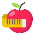 Apple with measuring tape flat icon, fitness Royalty Free Stock Photo