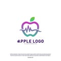 Apple with Medical Pulse logo concept. Health Apple Creative Logo vector template. Icon symbol